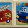 LS Goods Houten Puzzels - 2 Stuks - 9 Delig - Montessori - Politie Auto - Brandweer - 11x11 Cm