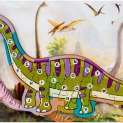 Puzzle Unkldanka Houten Puzzel - Dinosaurus - Alfabet - 40 X 23 Cm - Kleurig - Jongens - Meisjes - Kado Tip !! - Sint - Kerst
