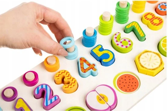 Iso Trade Montessori Educatief Houten 4-in-1 Alfabet Puzzel (Hoofdletters) + Getallen Rekenpuzzel + Vormenpuzzel + Kleuren Tellen En Stapelen Montessori Toys Leer Letters, Cijfers, Vorm + Kleuren - Afbeelding 6