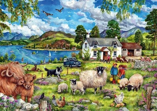 Falcon Puzzel Highland Farm - Legpuzzel - 500 Stukjes - Afbeelding 2