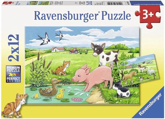 Ravensburger Puzzel Jonge Dieren Op Het Platteland - 2x12 Stukjes - Kinderpuzzel