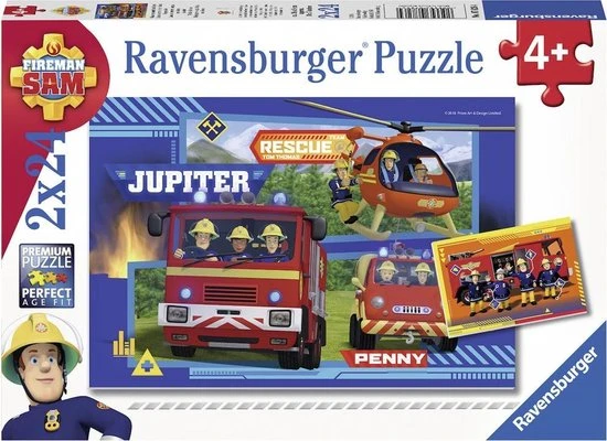 Ravensburger Puzzel Waterloop Met Brandweerman Sam - 2x24 Stukjes - Kinderpuzzel