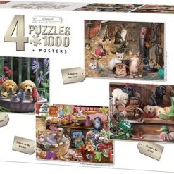 King 4 X 1000 Stukjes Puzzel (68 X 49 Cm) - Animal Collection - 4in1 Legpuzzel Dieren + Posters