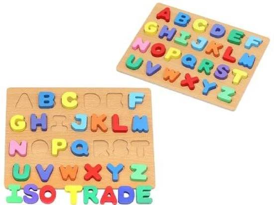 Iso Trade Montessori Educatief Houten 4-in-1 Alfabet Puzzel (Hoofdletters) + Getallen Rekenpuzzel + Vormenpuzzel + Kleuren Tellen En Stapelen Montessori Toys Leer Letters, Cijfers, Vorm + Kleuren - Afbeelding 12