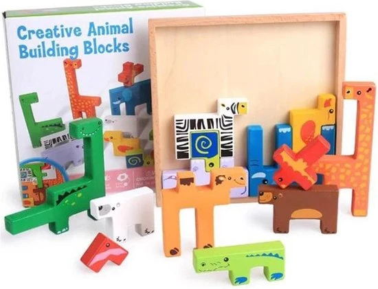 Little Hippo Houten Dieren Puzzel - Stapel Blokken - Houten Speelgoed - Puzzelen & Stapelen - Educatief Speelgoed - Afbeelding 2