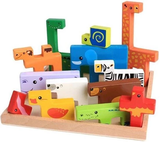 Little Hippo Houten Dieren Puzzel - Stapel Blokken - Houten Speelgoed - Puzzelen & Stapelen - Educatief Speelgoed - Afbeelding 4