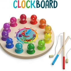 Eli Kids ClockBoard - Klok - Vissen - Magneet Hengel - Hout - Educatief - Creativiteit - Peuters