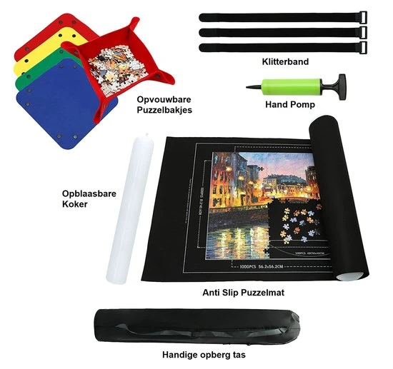 PLAY-IT PLAY IT Puzzelmat XXL 3000 Stuks Oprolbaar - Inclusief Opbergtas, Pomp & Puzzel Bakjes - Afbeelding 3