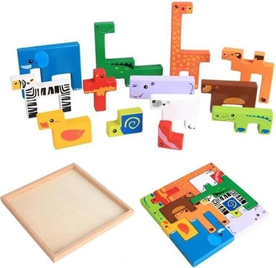 Little Hippo Houten Dieren Puzzel - Stapel Blokken - Houten Speelgoed - Puzzelen & Stapelen - Educatief Speelgoed - Afbeelding 5