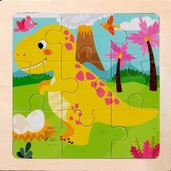 LS Goods Houten Puzzel - Brachiosaurus - 9 Delig - 11x11 Cm - Montessori