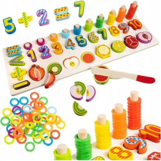 Iso Trade Montessori Educatief Houten 4-in-1 Alfabet Puzzel (Hoofdletters) + Getallen Rekenpuzzel + Vormenpuzzel + Kleuren Tellen En Stapelen Montessori Toys Leer Letters, Cijfers, Vorm + Kleuren - Afbeelding 5