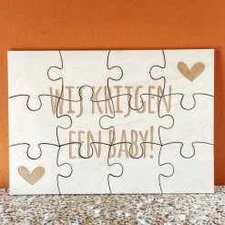 SUS Design Houten Puzzel A5 | Zwangerschapsaankondiging | Wij Krijgen Een Baby!