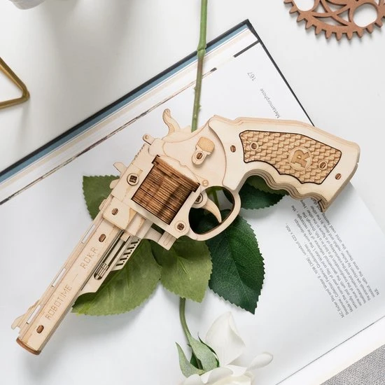 Robotime Vitafa Pistool Puzzel - Houtpuzzel - 3D Puzzel - Modelbouw - Geweer - Hout - DIY - Afbeelding 5