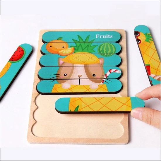 Van Theo Houten Puzzel - Dubbelzijdige Kinderpuzzels - Set 2-in-1 - Montessori Speelgoed - Set Giraf En Zebra - Afbeelding 3