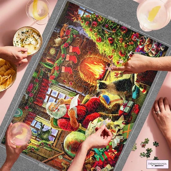 HobbyMania Puzzelmat Puzzel Legpuzzel Inclusief Puzzelbakjes En Opbergzak Tot 1500 Stukjes - Grijs - Afbeelding 4