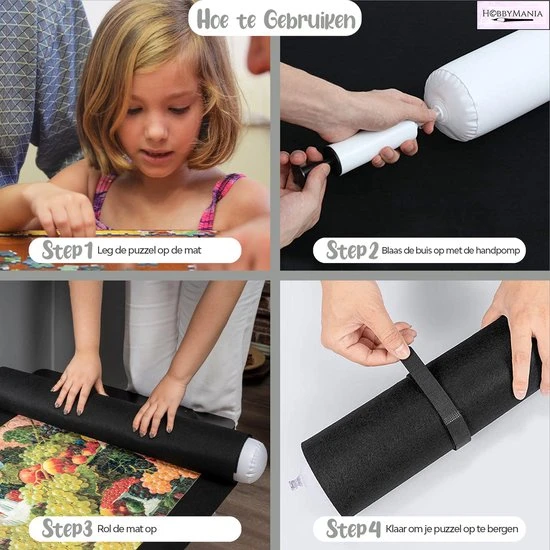 HobbyMania Puzzelmat Puzzel Legpuzzel Inclusief Puzzelbakjes En Opbergzak Tot 1500 Stukjes - Grijs - Afbeelding 5