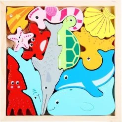 4yourkids Houten Speelgoed 3D Puzzel - Zeeleven - Blok Puzzel - Vroege Educatieve Ontwikkeling - Jongens En Meisjes - Kinderen - 3 Jaar - Gift - Cadeau - Sinterklaas - Kerst