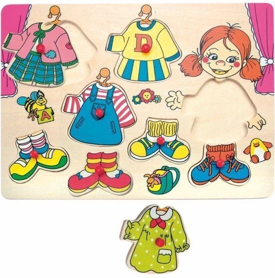 Woody Aankleed Puzzel 7 Stuks Meisje | Inleg Puzzel | Motorische Ontwikkeling Speelgoed | Educatief Speelgoed | Cognitieve Ontwikkeling Speelgoed | Meisjes Puzzel | Inleg Puzzel Aankleden