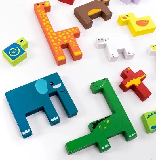 Little Hippo Houten Dieren Puzzel - Stapel Blokken - Houten Speelgoed - Puzzelen & Stapelen - Educatief Speelgoed - Afbeelding 3