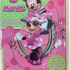 Disney Minnie Mouse Puzzel 4stuks In Een Houten Kistje - Puzzel - Vanaf 2 Jaar L15xB12H3